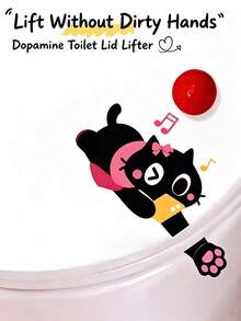 1 Set Cute Black Cat Toilet Lid Handle, Dopamine Color Touchless Self-Adhesive Toilet Lid Sticker, Bathroom Decor Sticker - Multiple Styles - View 2