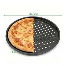 Set de 2 Bandejas de Hornear Pizza de Acero Perforada Tamaño 29 cm y 33 5 cm Juego de Bandejas Perforadas para Pizza Antiadherentes Resistentes al Calor Ideales para Horno Casero Restaurante Pizzeria Cocinar Hornear Pizza Pan Galletas y Otros Productos de Reposteria - Juego de 2 /33,5cm+29cm+Guante - Ver 4