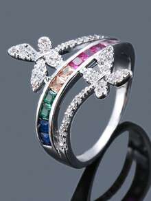 1pc Double Layer Intertwined Double Butterfly Ring, Luxury Women's Daily, Date, Party Colorful Finger Ring - ring - View 11