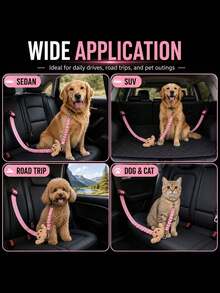 1pc Cute Dog Car Safety Belt Reflective Webbing Elastic Retractable Rope New Pet Car Cat Leash - A - View 7