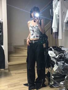 Y2K E-Girl Punk Print Sleeveless Ribbed Knit Top Women 2000s Crop Top Summer Fairy Grunge 90s Hippie Tee Korea Fashion - White - View 5