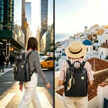 Backpack For Women Slim Small Travel - Lightweight Thin Work Business Commuter Bookbag Fits Up To 15.6-Inch Laptops Fashion Stylish Designer PU Leather Bag Black - View 3