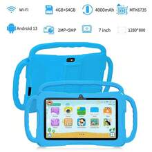 4GB RAM + 64GB ROM / 7-Inch Tablet / Quad-Core 1.3GHz / Android 13 MTK6735 / 1280x800 HD IPS Display / 2MP+5MP Camera / 4000mAh Battery / WiFi, Parental Control, Education, Games / ABS Plastic + Silicone, Educational Tablet - Blue - View 9