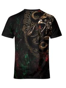 Men's Warrior 3D All-Over Print T-Shirt, Mexican Snake Chichen Itza Pattern Crew Neck Short Sleeve Shirt Sports Summer - Multicolor - View 4