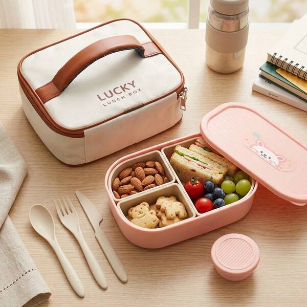 Caja de almuerzo de plástico con patrón lindo, contenedor portátil para almacenamiento de frutas y ensaladas, caja bento dividida, apta para refrigerador y microondas, contenedor de almuerzo a prueba de fugas, adecuada para uso de estudiantes y adultos en la escuela, oficina, picnic, viajes, regreso a la escuela