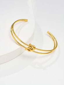 1pc Minimalist Double Layer Hollow Line Knot Open Cuff Bracelet, Suitable For Women's Daily, Party, Travel Wear - Knotted Bracelet - View 2