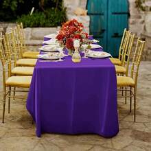 1pc Solid Purple Satin Rectangular Shiny Tablecloth, Smooth Fabric Tablecloth Washable, Shiny Surface Table Decor, Suitable For Restaurant, Party, Wedding, Banquet, Purple Black White - Purple - View 3