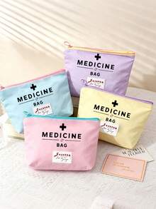 「Medicine」圖案印花便攜藥袋 藥丸收納包 急救包 化妝包 零錢包，適合日常使用/戶外/旅行，便攜收納、化妝品、手機及其他小物品收納，旅行必備，聖誕禮物，個性化禮物袋，教師節禮物，小禮物交換，房間裝飾 - 彩色 - 查看 1