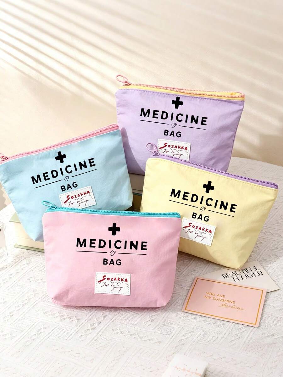 「Medicine」圖案印花便攜藥袋 藥丸收納包 急救包 化妝包 零錢包,適合日常使用/戶外/旅行,便攜收納、化妝品、手機及其他小物品收納,旅行必備,聖誕禮物,個性化禮物袋,教師節禮物,小禮物交換,房間裝飾 - 彩色 - 查看 1