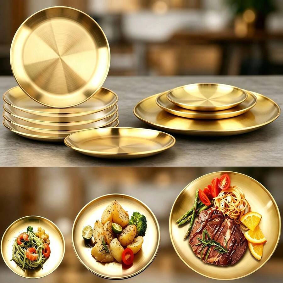 1-4-6-10-Piece Stainless Steel Dinner Plates, 6.6In 7.8In10.2In Round Kitchen Metal Dish Plates, Rust-Proof Camping Serving Plates For BBQ, Snack, Salad, Appetizer, Fruit,Cook