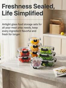 Glass Food Storage Containers Set With Airtight Leakproof Locking Lids, 12 Piece High Borosilicate Glass Storage Container Assortment For Meal Prep, Refrigerator Storage, Kitchen Organization, Food Preservation, Pantry Organization And Daily Storage - Transparent - View 7