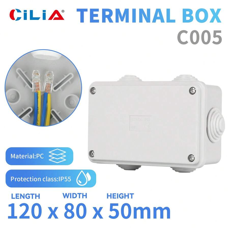 CILIA 防潑水長方形接線盒 IP55 戶外電線外殼表面安裝盒 120x80x50mm 150x110x70mm 190x140x70mm