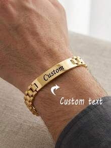 Men's Customized Name Watch Bracelet, Gold Stainless Steel Engraved Bracelet, Business Party Jewelry Gift - Multicolor - View 4