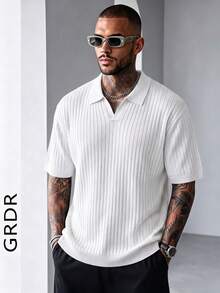 Suéter de punto de manga corta de unicolor para hombres GRDR, de moda para el verano - Blanco - Ver 2