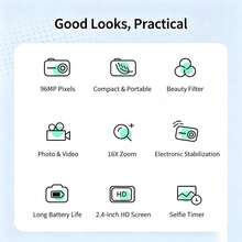 Fashionable And Easy-To-Use High-Definition Digital Camera, 2.4-Inch IPS Screen, Auto Focus, With Supplementary Light, Capable Of Taking Photos And Videos, Portable CCD, Equipped With 64G Memory Card, Easy To Operate, Ideal Gift For Festivals - Multicolor - View 12