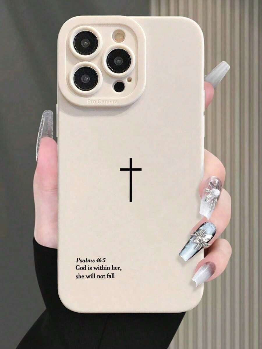 Cross Print Simple Shockproof Thick Phone Case Cover Suitable For IPhone17/IPhone17 Air/IPhone17 Pro/IPhone17 Pro Max/16 Pro Max/15 Pro Max/14 Pro Max/13 Pro Max/12 Pro Max/11 Pro Max - 白色 - 查看 1