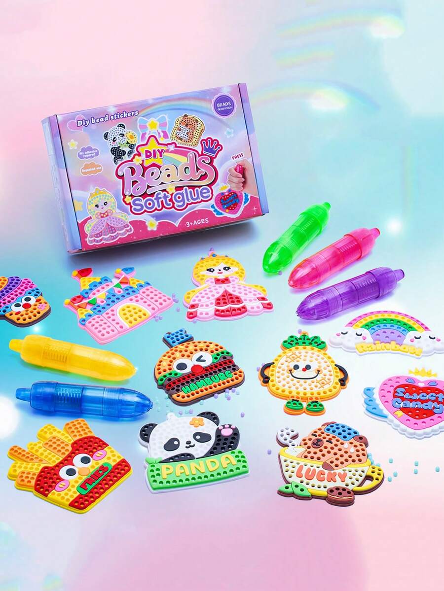 Children's Beaded Set, Bead Pen Art And Mosaic Craft Kit, Focus Game, Handmade Diamond Painting, DIY Craft Kit With Colorful Bead Pens And Fun Templates, Creative Craft Activity For Boys And Girls (Accessory Colors Random)