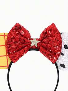 Disney, 1pc Cartoon Cute Shiny Ear Headband, Bowknot Decor Princess Costume Accessory, Shiny Party Essential, Theme Park Travel Hair Accessory, Suitable For Student Party, Costume Party, Role Play, Theme Park Travel, Ideal Gift For Couples, Princess Role Play, Birthday Celebration, Christmas Party (Role Play, Headband, Hair Accessory, Summer, Hair Clip) - Multicolor - View 3