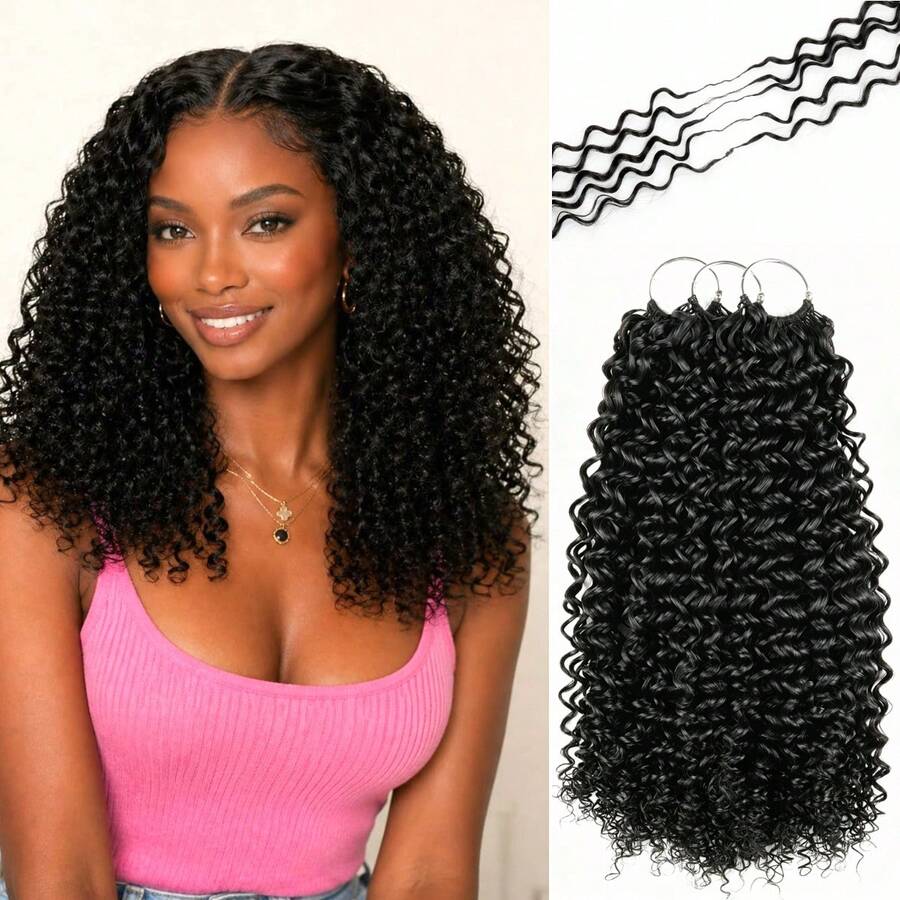 Crochet Human Hair Kinky Curly Pre-Separated Invisble Micro Loop Hair Extensions Seamless And Knotless Feather Crochet Human Hair For Twist Boho Braiding 14-22inch 50g/150g/250g - Natural Black - View 1