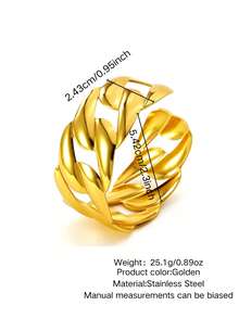 VceTd 1PC Women's Vintage Style Stainless Steel Open Cuff Bracelet With Large Chain Link Twisted Hollow Design, Suitable For Daily Wear, Vacation Or Holiday Gift For Friends - Yellow Gold - View 12