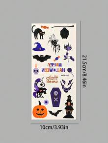 4pcs Purple Gothic Halloween Temporary Tattoo Sticker Set, Scary Witch, Skull, Bat & Crystal Tattoo Stickers, Waterproof Temporary Tattoos For Halloween Party & Cosplay - Multicolor - View 11