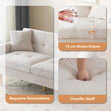 Grey 2 Seat Sofa - Modern Velvet Chenille Fabric Couch - Beige 2 Seat - View 6
