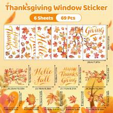 6pcs Autumn Static Window Clings, Thanksgiving Harvest Colorful Leaves, Maple Branches, Acorns, Suitable For Home Party Supplies, Store Window Glass Display Decoration - Multicolor - View 3