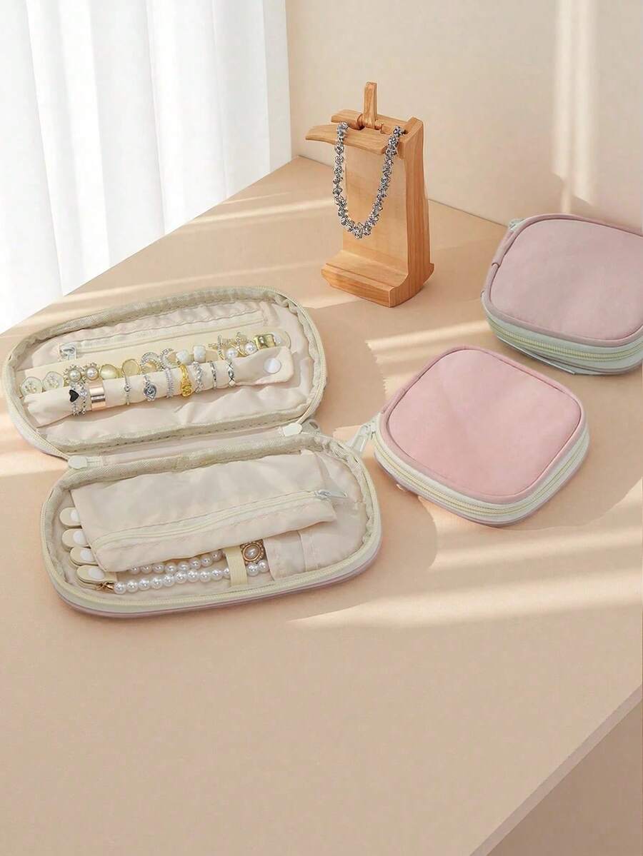 Portable Mini Jewelry Storage Box, Travel Jewelry Organizer Bag, Zippered Accessory Carrying Case, Small Ring Earring Necklace Storage Rack, Suitable For Daily Home Use, Business Trips, Weekend Getaways, Bedroom Vanity Jewelry Organization, Daily Accessory Storage - Multicolor - View 1
