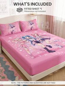 1pc K-POP Pattern Fitted Sheet, Mattress Protector, Bed Cover, Fitted Sheet, Wrinkle-Resistant, Breathable, Warm, Suitable For All Bed Sizes, Suitable For School Dormitory Bedding, Bedroom Decor, Bedding, (Pillow And Pillowcase Not Included), Machine Washable - Multicolor - View 2