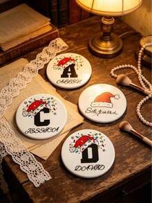 1pc Customized Name Christmas Hat Shaped Absorbent Ceramic Coaster, Heat-Resistant Pad, Suitable For Drinks, Tea Cups And Coffee Mugs, Home And Restaurant Decor, Holiday Essential Gift, Christmas Decoration, Christmas Gift - Multicolor - View 7