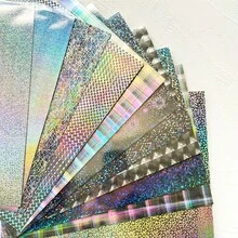 16張隨機圖案金屬銀全息卡紙，4.1" X 5.8"，250g，適用於剪貼簿、卡片製作與賀卡製作，彩虹亮粉全息效果卡紙 - 16個隨機圖案 - 查看 3