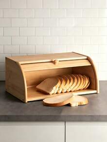 Wood Roll Top Bread Box, Natural Solid Wood Moisture-Proof Air Circulation Storage Container, Large Capacity Countertop Bread Keeper With Slatted Base, Rustic Kitchen Storage For Homemade Buns Loaves Pastries, Ideal For Home Cooks, Family Households - View 8