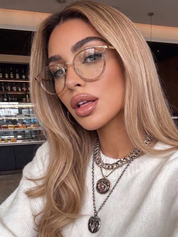 1 Pair Women's Premium Elegant Natural Tea-Colored Cat Eye Frame Glasses, Suitable For Daily Wear, Commuting, Travel, Party, Beach, Vacation, Reading