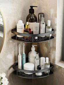 2pcs No-Drill Bathroom Storage Rack, Wall-Mounted Organizer For Bathroom, Vanity, Toilet Bathroom - Black - View 16