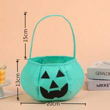 5/3/1pc Felt Jack-O'-Lantern Halloween Storage Basket With Handle, Neon Solid Color Pumpkin Face Storage Bucket, Reusable Handheld Gift Bag, Halloween Party Favor Autumn Holiday Decoration Halloween Accessory - Multicolor - View 6