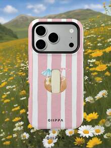 GIIPPA 1 pezzo Custodia per telefono con sfondo a righe dipinto a mano rosa chiaro e motivo a cocco, compatibile con Phone 17 Pro Max, Phone 16 Pro Max, 15 Pro Max, 14 Pro Max, custodia per telefono di alta moda coreana divertente, compatibile con 11/12/13/14/15/16 Pro Max Plus, design elegante adatto per uomini e donne, regalo perfetto per la fidanzata per Natale, San Valentino, Pasqua, stagione dei matrimoni e compleanno! - Blu e Bianco - Visualizzare 9