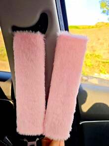 2pcs Plush Shoulder Pads, White/Pink/Black, Short Plush Shoulder Protectors, Soft, Anti-Chafing, Protective Covers, Winter Warm Car Accessories, Summer Soft & Breathable, Perfect Gift For Family And Friends~ - Multicolor - View 6