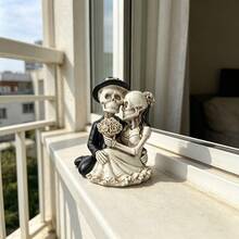 Gothic Hugging Skeleton Newlyweds Statue, Spooky Halloween Party Tabletop Figurine, Creative Day Of The Dead Skull Couple Resin Decor Gift - 1PC - View 8