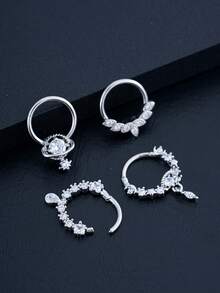 6pcs Stainless Steel Nose Ring Set, Zirconia Water Drop Pendant, Open U-Shaped Nose Clip, Unisex - 6-piece Nose Ring Set - View 4
