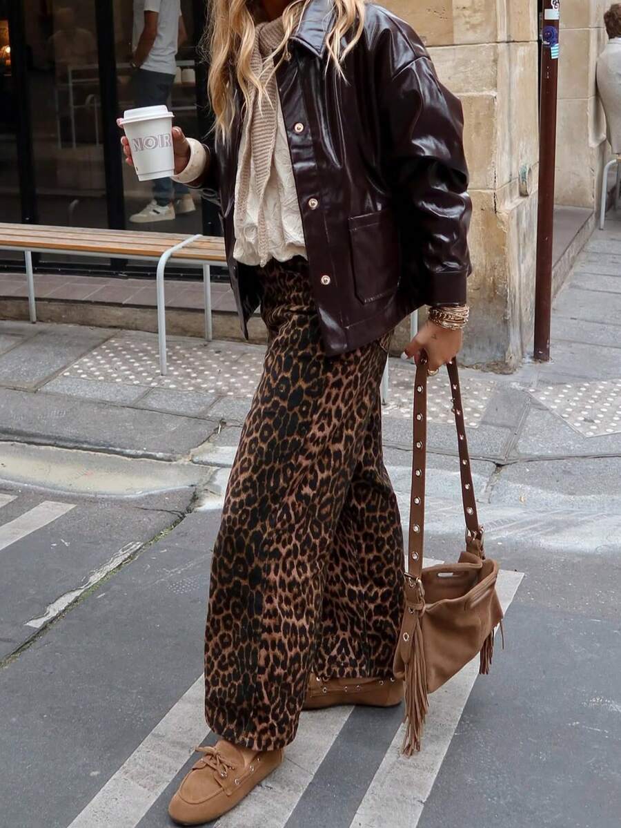 Celana Panjang Wanita Motif Leopard Model Lurus Terbaru Musim Gugur/Dingin - MultiWarna - View 1