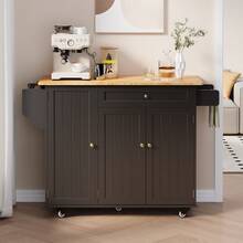 Mobile Kitchen Cart With Foldable Expandable Tabletop, Rolling Kitchen Island, Multi-Functional Storage Sideboard Trolley For Home - Black - View 3
