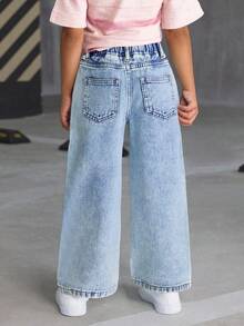 Tween Girl Retro Fashion Loose Fit Jeans - Blue - View 2