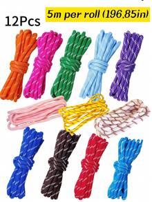 12pcs, 5m Long, 4mm Diameter, Colorful Dopamine Jump Point Paracord, DIY Braiding Rope, Outdoor Bracelet Bracelet Weaving, Can Be Wrapped And Tied, Handmade Special Braiding Rope, Keychain Phone Bag Strap - Multicolor - View 7