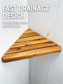 Wooden Triangle Corner Shower Caddy, No Drilling Required, Suitable For Bathroom Tiles - View 4