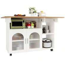 Modern Kitchen Island With Storage And Serving Cart - Natural and White - View 11