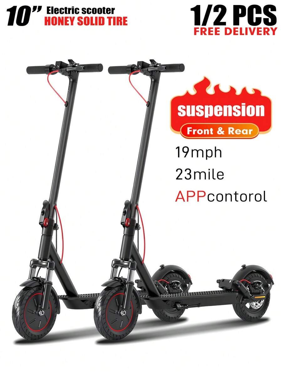 Mankeel E-Scooter For Adults With 350W Motor Power, 10-Inch Solid Rubber Tires, Maximum Range 25 Miles, Speed 19 Mph Via App, Dual Suspension, Disc Brakes, Foldable And Easy To Transport, Ideal For City Commuters, Perfect As A Birthday Gift - 350W36V10.4AH - 查看 1