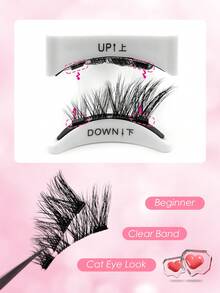 1 Pair Magnetic Half False Eyelashes, Cat Eye Look, Natural Long Style, Reusable, Suitable For Beginners - Half Eyelashes - View 5