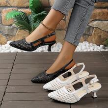 Women's White Woven Pointed Toe Stiletto High Heel Backless Sandals, Suitable For Spring And Summer, Fashionable And Versatile, Perfect For Work, Commuting And Dating - White - View 2