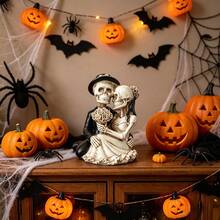 Gothic Hugging Skeleton Newlyweds Statue, Spooky Halloween Party Tabletop Figurine, Creative Day Of The Dead Skull Couple Resin Decor Gift - 1PC - View 12
