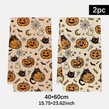 2pcs Halloween Cartoon Black Cat Pumpkin Seamless Pattern Kitchen Towels, Rectangular Microfiber Kitchen Towels, Dish Cloths, Scouring Pads, Hand Towels, Cooking Baking Tea Towels, Kitchen Decor, Housewarming Gift, Birthday Gift, Bathroom Cleaning Wipes, Decorative Towels - Multicolor - View 2